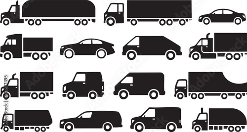 Collection of various vehicle icons for transportation and logistics