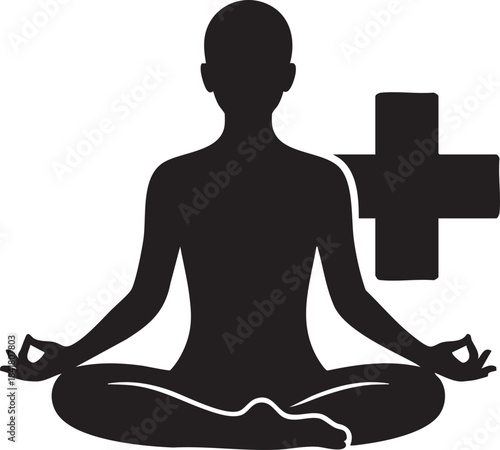 Silhouette of a man in a yoga pose isolated on transparent background