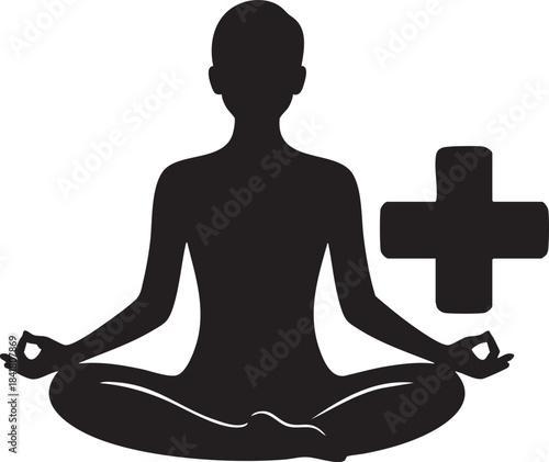 Silhouette of a man in a yoga pose isolated on transparent background