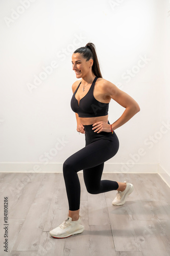 Woman exercising lunge for fitness and healthy lifestyle