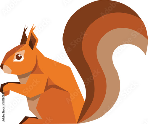 Stylized illustration of a cute orange squirrel with a large bushy tail, side view