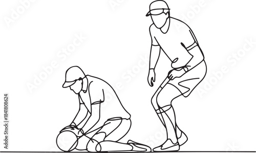 Continuous line art illustration of a substitute player watching intensely in minimal contour drawing