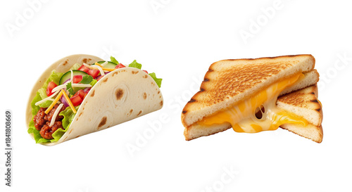 taco and grilled cheese sandwich isolated PNG 