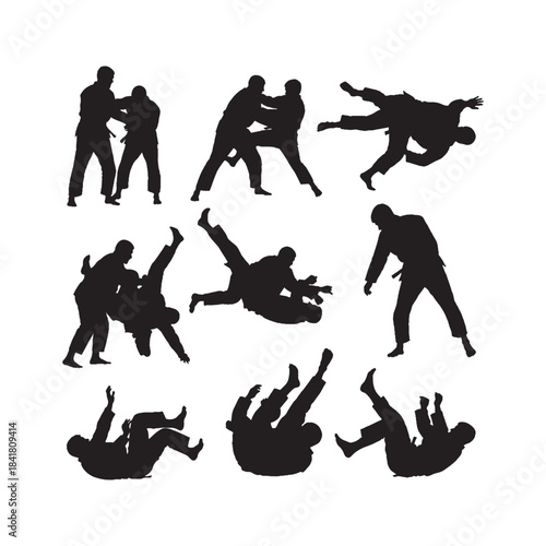 Jiu-Jitsu and Judo Wrestlers Silhouettes Collection,Jiu-Jitsu Judo Silhouettes,Vector Martial Arts Silhouettes,Wrestling Athletes Silhouettes,jiu-jitsu judo vector