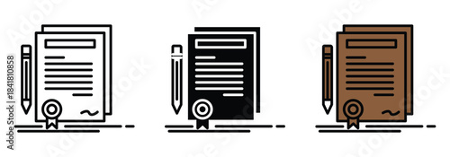 Professional contract document set with pencil icons showing different styles for legal agreement finalization