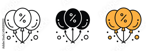 Celebrate amazing discounts and happy sales events with vibrant percentage balloons icon set