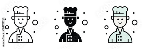 Discover professional chef avatar icons in clean line solid and color styles perfect for culinary branding and menus