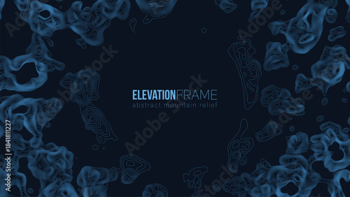 Abstract contour mountain elevation landscape map. Abstract minimal relief topographic map. Terrain contour vector grid with a central place for text.