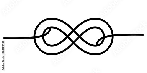 Minimalist black infinity symbol knot on a clean white background, representing eternity, connection, and continuous loop in abstract design. Vector, illustration