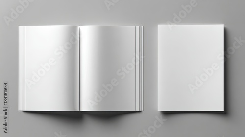 Blank open and closed white book mockups for branding design template