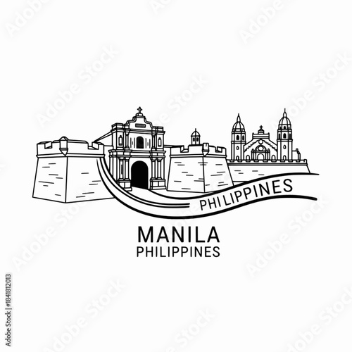 Manila Philippines fort historic church illustration drawing
