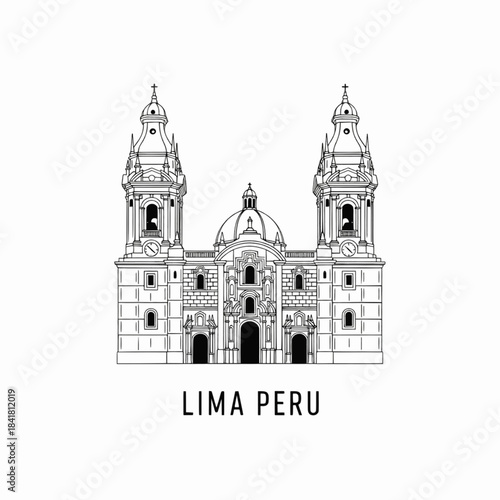 Lima Peru Cathedral historic architecture landmark outline