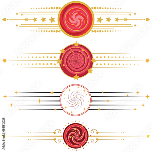 Abstract Ornate Designs An elegant composition of four circular, swirling decorative elements with star accents. Aesthetically pleasing.