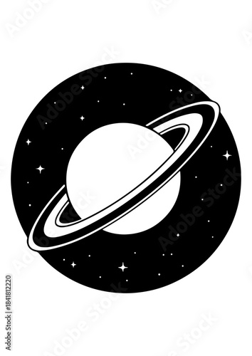 Stylized Saturn with Rings in Starry Circle