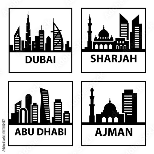 Dubai Abu Dhabi Sharjah Ajman Skyline Logo Emblem