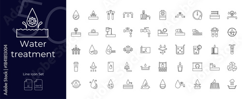 Water Treatment Line Editable Icons set