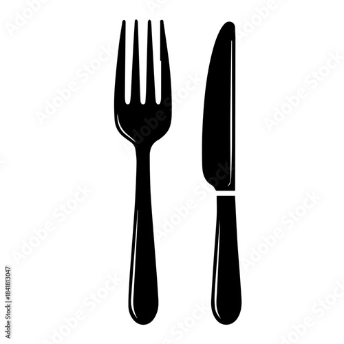 Isolated silver fork knife and spoon set of stainless steel kitchen cutlery on white tableware