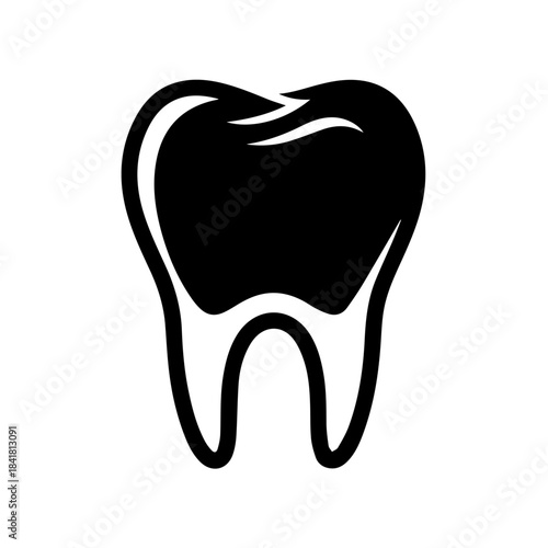 A clean dental health symbol: a tooth icon on a white background, representing medicine and hygiene