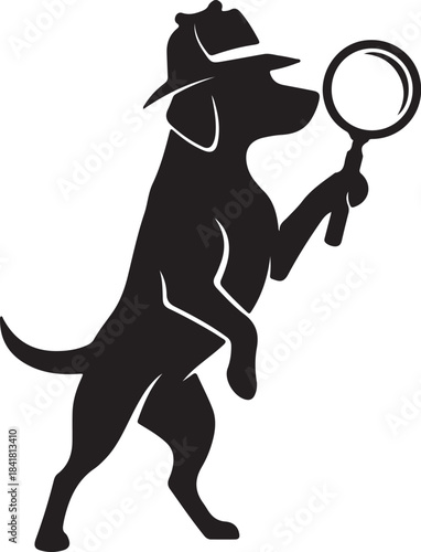 Black Silhouette of a Dog Wearing a Detective Hat and Holding a Magnifying Glass 1