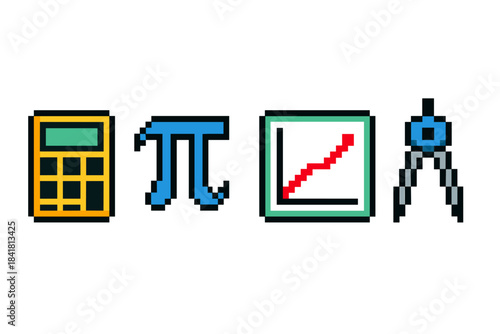 Pixel art of calculator pi symbol graph compass for mathematical concepts