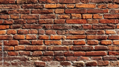 Old red brick wall texture background with rough uneven surface