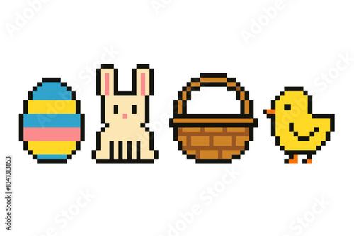 Pixel art easter egg bunny basket chick icons