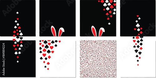 Abstract playing card suits pattern with rabbit ears illustration