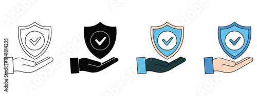 Insurance icon set, multiple style collection, line art icons, solid fill icons, financial protection, policy coverage, life insurance, health insurance, auto insurance, property insurance, liability 