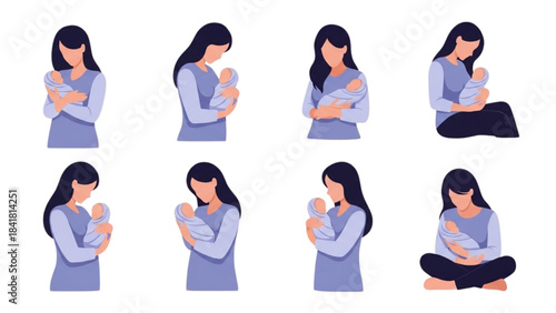 Woman Expressing Various Emotions Through Gestures in Isolated Studio Illustration Set