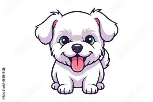 Adorable white fluffy puppy with big green eyes smiling happily, perfect for children's designs Vector
