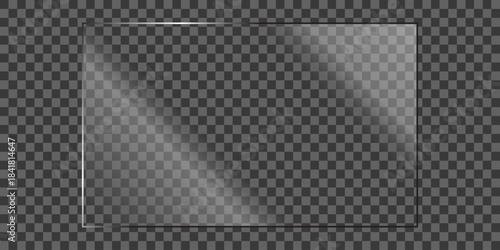 Transparent Rectangle Glass Panel A clear, rectangular glass panel, displaying transparency. Perfect for use as a mockup in your design.