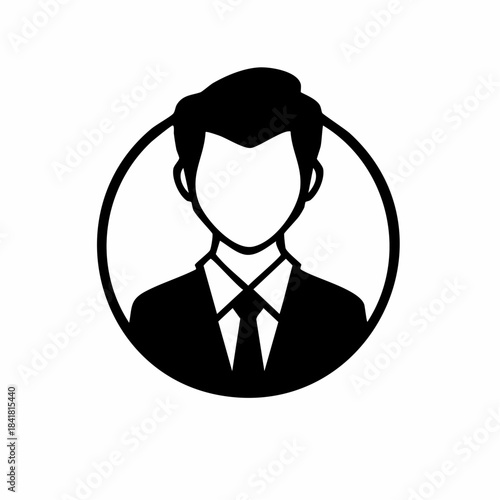 Black and white vector icon of a man in a suit and tie, representing a generic user avatar or profile picture.