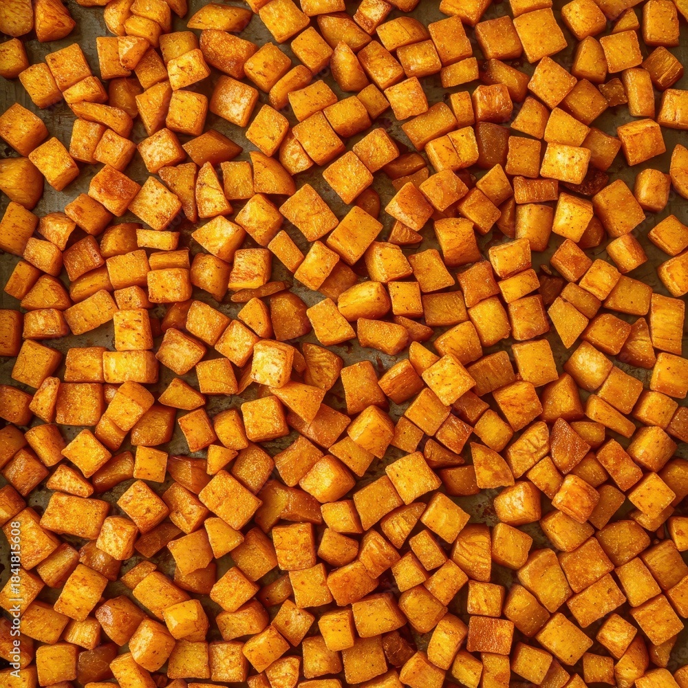 Fototapeta premium Vibrant mix of chopped raw root vegetables seasoned with aromatic spices like turmeric, paprika, and cumin, spread on a tray for baking ,garlic ,mix ,seasoning