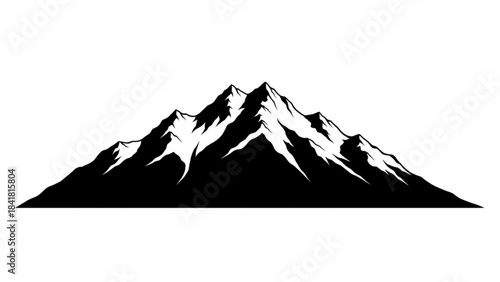 Black silhouette of a mountain range with snow capped peaks
