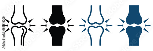 Knee joint pain icon set, arthritis symbols, inflammation icons, injury representations, medical illustrations, line art style, solid fill style, healthcare graphics,  icons, skeletal system