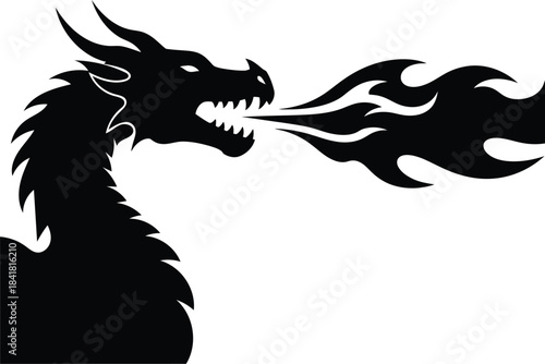 Dragon breathing fire silhouette Vector, illustration