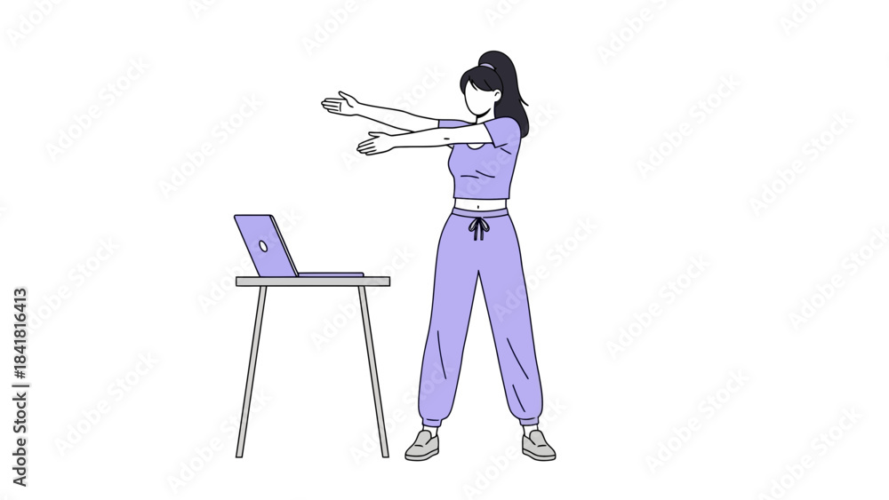 Fototapeta premium Woman Exercising at Home with Laptop Doing Online Workout Fitness Training