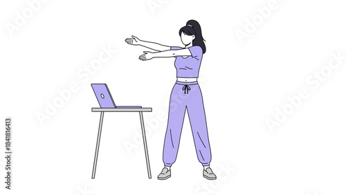 Woman Exercising at Home with Laptop Doing Online Workout Fitness Training