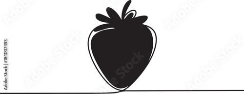 Continuous one line drawing strawberry fruit with red and green spots. Farmer market Logo concept.one line  vector illustration  with out background