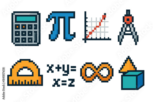 Pixel art calculator pi chart compass protractor math symbols