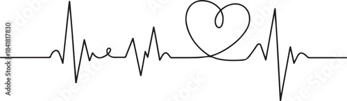 Heart cardiogram continuous one line drawing minimalism design.one line  vector illustration  with out background
