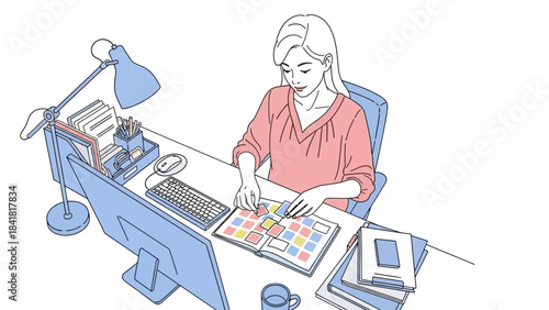Woman working at her desk, organizing ideas and creative project planning on the table