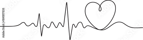 Heart cardiogram continuous one line drawing minimalism design.one line  vector illustration  with out background