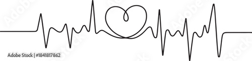 Heart cardiogram continuous one line drawing minimalism design.one line  vector illustration  with out background
