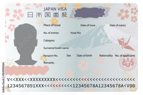 Japan visa art illustration isolated on white background