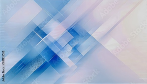 Abstract geometric background with intersecting transparent blue and white rectangles.