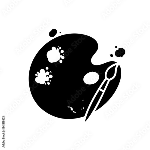 Cute black and white paint illustration with a green brush art design symbol