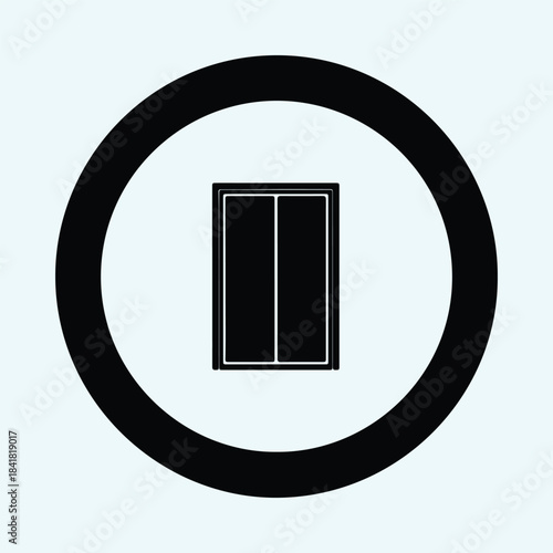 Vector Closed elevator double door icon in a thick black circle silhouette Illustration