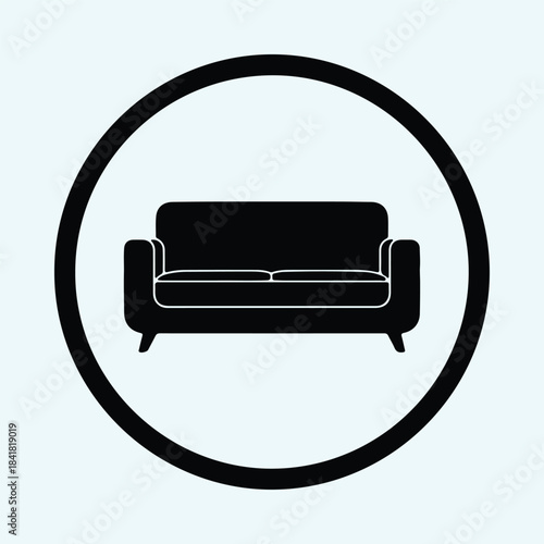 Vector minimalist black two-seater sofa couch furniture icon symbol outline silhouette Illustration