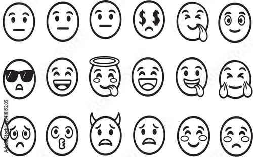  Emoji faces showing various happy excited and joyful expressions